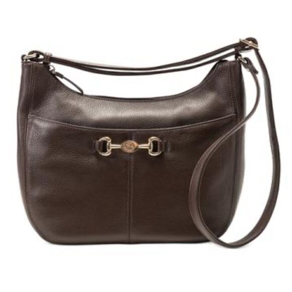 NWT GIANI BERNINI Horsebit-Detail Leather Hobo chocolate brown - Picture 1 of 6